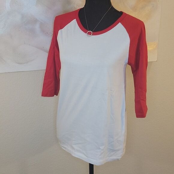 Baseball T-Shirt 2-toned White & Red - Picture 4 of 15
